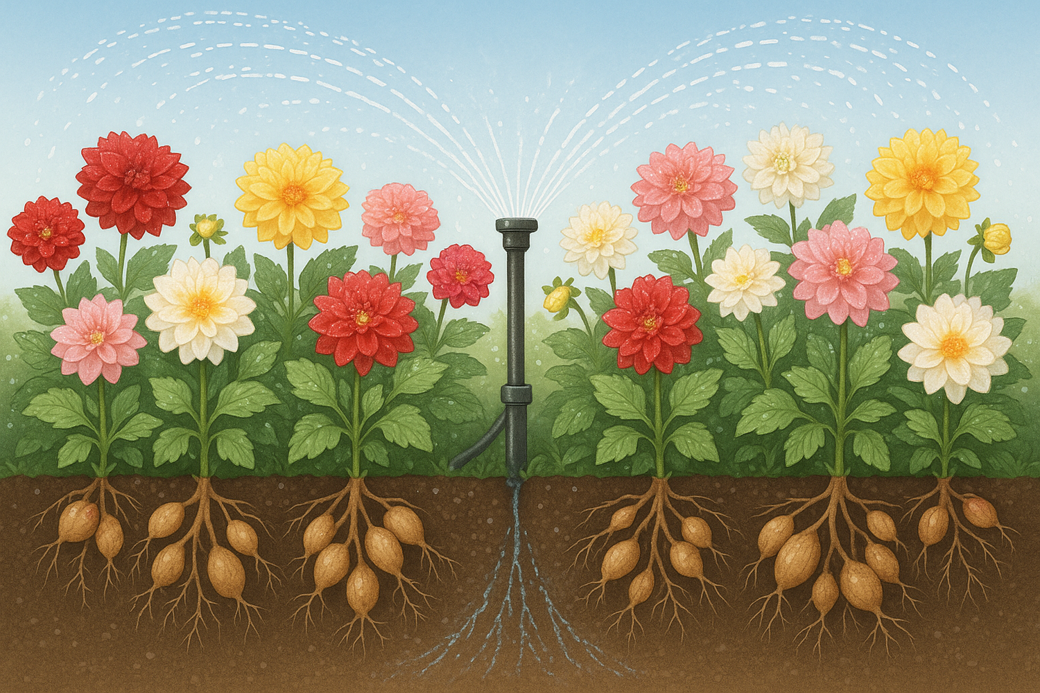 add a sprinkler watering the dahlias